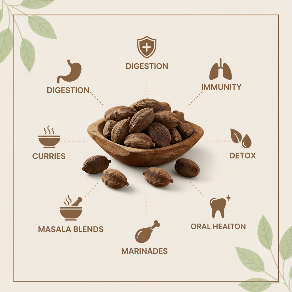 Organic Cart - Black Cardamom Whole – 50g Premium smoky badi elaichi