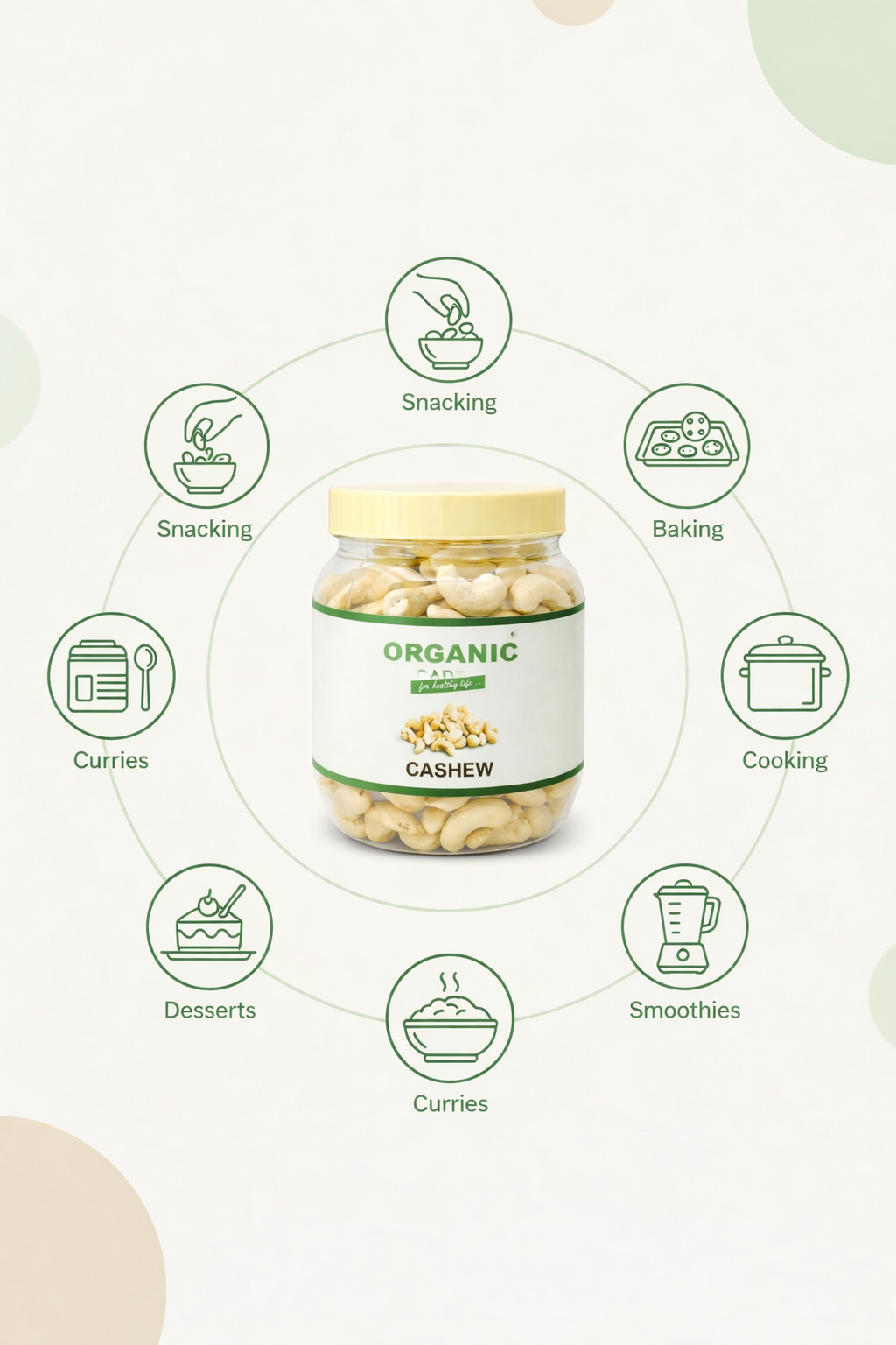 Organic Cart Premium Cashew Nuts – Large Whole Cashews, Handpicked & Hygienically Packed